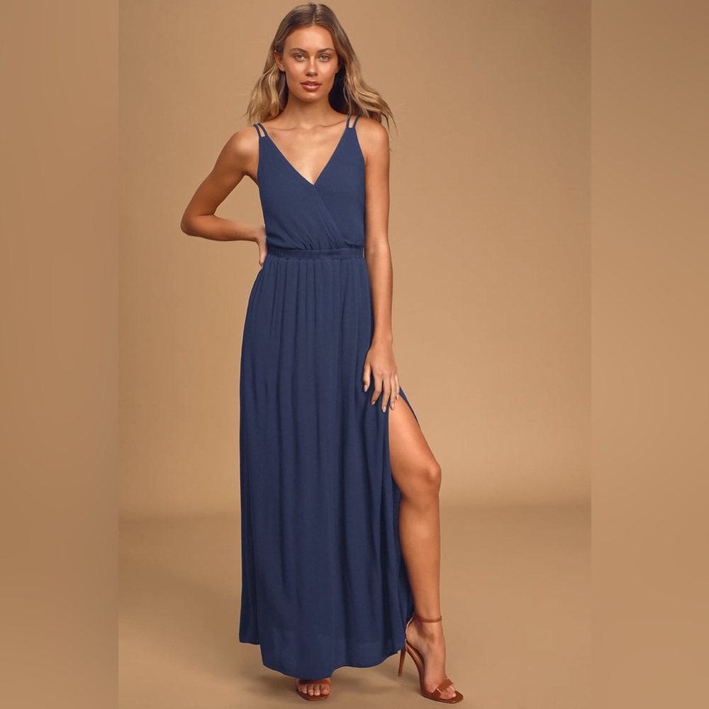 EUC Lulu’s Lost in Paradise Navy Blue Maxi Dress - Size Large